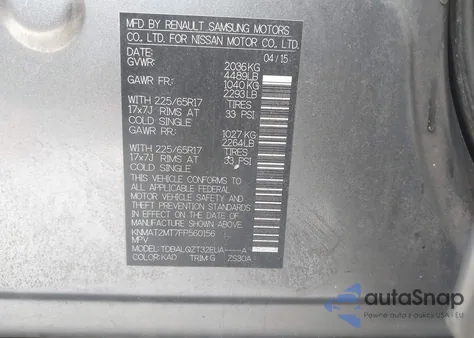 2015 Nissan Rogue Sv from USA, damaged, VIN KNMAT2MT7FP560156